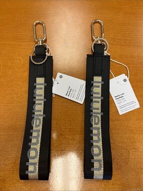 lululemon athletica Black Strap Keychain with Silver Logo Stripe